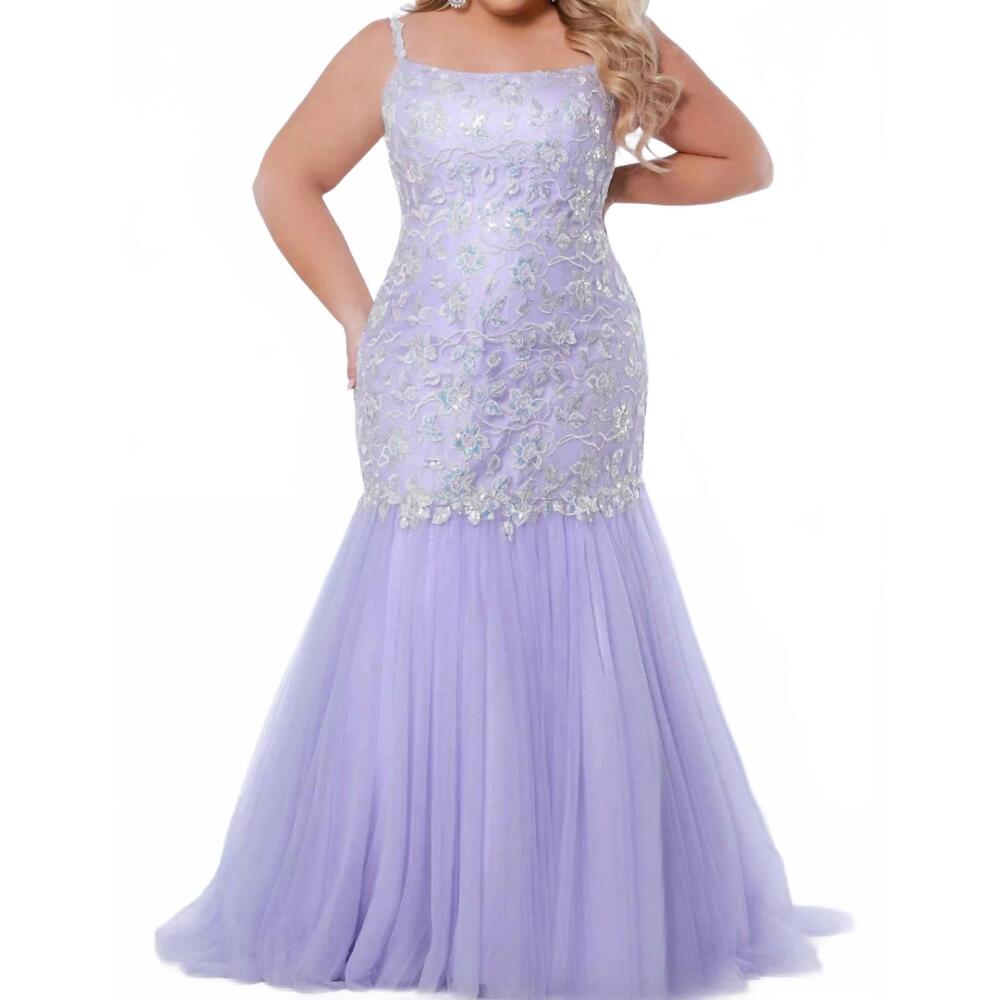NEW SYDNEY'S CLOSET lace tulle applique mermaid gown in lilac
